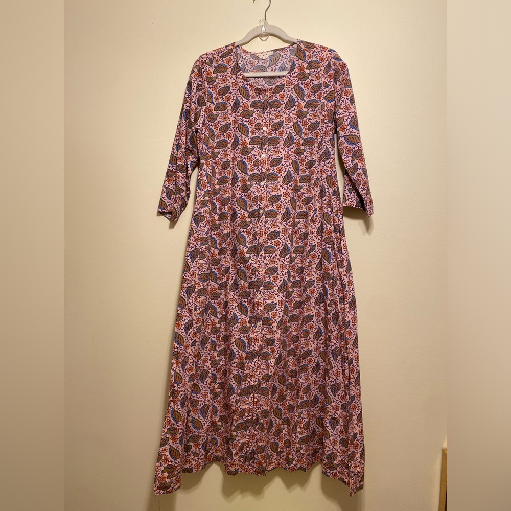 Roller Rabbit Cotton Midi Floral Dress with pockets. Size M